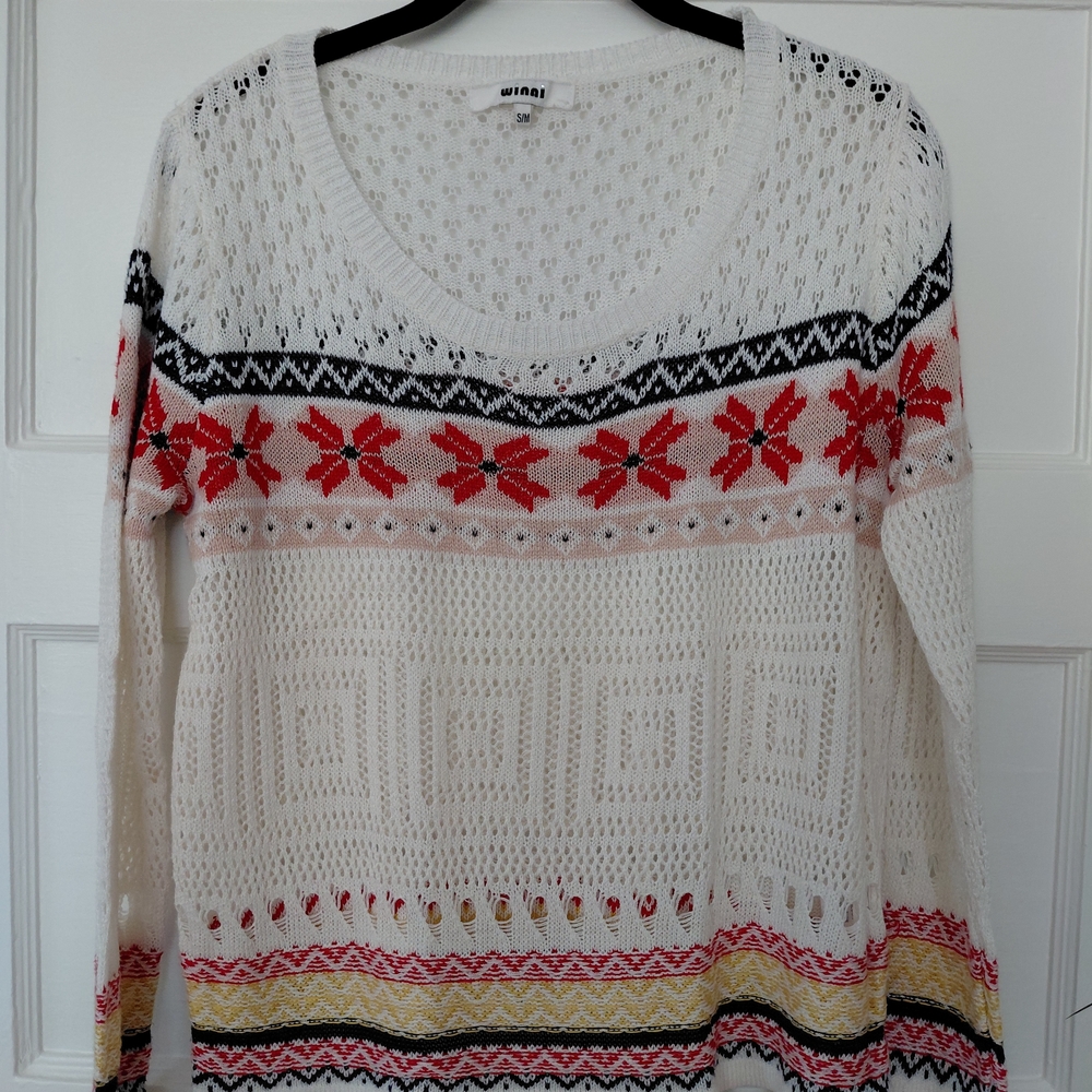 Winni White and Red Patterned Crew Neck Sweater